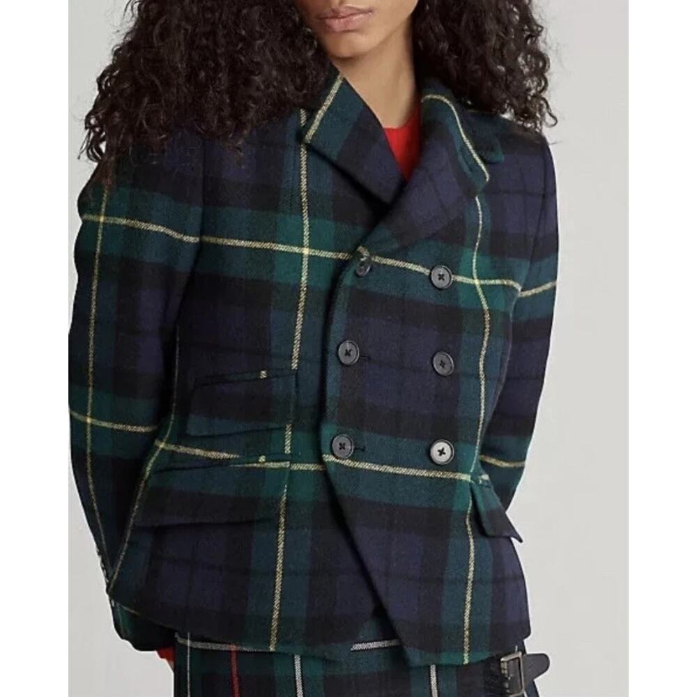 POLO Ralph Lauren Kirra Gordon Plaid Tartan Wool-Blend Blazer Jacket Size 4